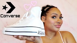 Converse Chuck Taylor All Star Canvas Platform High Top Sneaker White Unboxing  TryOn2021 [upl. by Nalda]