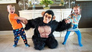 FUNNY MONKEY visited Gaby and Alex Video for Kids [upl. by Neelrahs26]