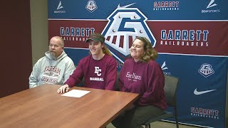 Tristan Taylor of Garrett signs with Earlham baseball on 21120 [upl. by Acirne]