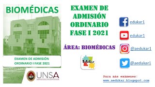 SOLUCIONARIO ADMISION ORDINARIO UNSA FASE I 2021  BIOMÉDICAS [upl. by Narine110]