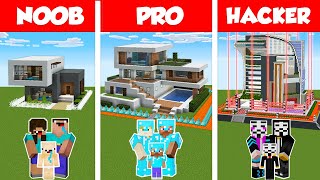 Minecraft NOOB vs PRO vs HACKER SAFEST FAMILY HOUSE BUILD CHALLENGE in Minecraft  Animation [upl. by Baiel482]