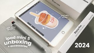 ゜☆ unboxing ipad mini 5 in 2024  accecories  apple pencil alternative  procreate drawing [upl. by Linette]