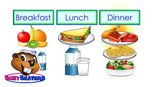 “Breakfast Lunch Dinner” Level 2 English Lesson 16 CLIP  Kids Food English Words Meals [upl. by Bluh614]