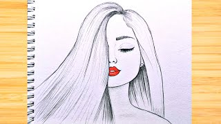 Dibujo fácil  Cómo dibujar una chica hermosa  Dibujos simples a lápiz para principiantes [upl. by Mannuela]