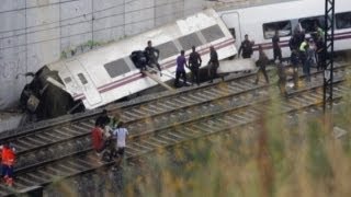 Spain train crash Twisted carriages after train derails at highspeed at Santiago de Compostela [upl. by Zipnick]