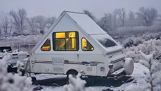 WINTER CAMPING First time in the SNOW  Aliner Pop Up Camper Trailer [upl. by Mcspadden]