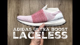 Adidas Ultra Boost Laceless ˋFtwr whitetrace scarlet´  UNBOXING amp ON FEET  fashion shoes  HD [upl. by Gobert]