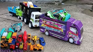 TRUK EDUN PANJANG MUATAN MAINAN EXCAVATOR MOBIL MONSTER PEMADAM KEBAKARAN MQ QUEEN MOBIL POLISI [upl. by Ariel733]