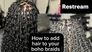 How to put the curly hair on the bohemian knotless braids beginners tutorial [upl. by Askwith]