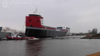 Grootste schip ooit te water gelaten bij Koninklijke Niestern Sander in Delfzijl [upl. by Senzer824]