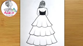 How to draw a girl in beautiful dress  Girl Drawing  Dress Drawing  Pencil Sketch  Art [upl. by Alley]