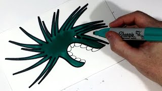 Freehand Sharpie Drawing quotMonster Fireworkquot Sharpie Coloring  Chad Ink Art [upl. by Eceertal]