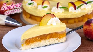 Pfirsichtorte mit Paradiescreme  leicht und fruchtig  ohne Gelatine [upl. by Nnylrats137]