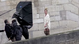 EXCLUSIVE Doutzen Kroes shooting a commercial by the River Seine in Paris [upl. by Navek]