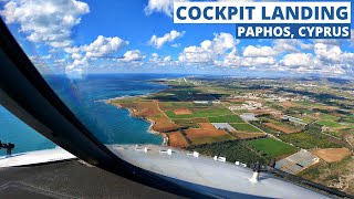 Boeing 737800 Cockpit Landing at Paphos Cyprus  Visual Approach  GoPro Pilots View 4K [upl. by Sandstrom]