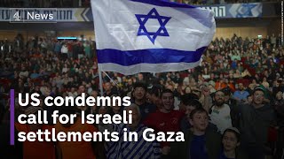 IsraelGaza US condemns conference call for Israeli reestablishment of Gaza settlements [upl. by Norma]