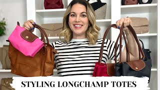 7 LOOKS  HOW TO STYLE LONGCHAMP LE PLIAGE TOTES 👜 lookbook including workwear date night amp more [upl. by Eneri]