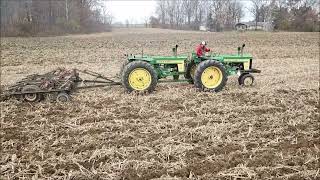 TANDEM HITCHED 720 DIESEL TRACTORS PULLING A 9 SHANK DISK CHISEL MORAN FARMS RUSHVILLE IN [upl. by Anirav]