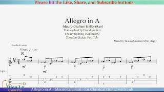 Allegro in A  Mauro Giuliani  for Classical Guitar with Tab [upl. by Ayotal]