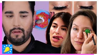 Awful 5Minute Crafts Makeup Hacks  PRO MUA Reacts makeup [upl. by Ocsinarf161]