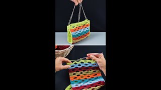 How to crochet a multicolor bag from yarn scraps easily Miarti🧶 [upl. by Naggem]