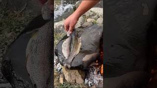 How to Making Fish BBQ  The Biggest Fish Caught and Roasted on the Rocks village cooking food [upl. by Arratahs]