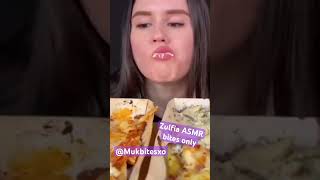 Zulfia ASMR cheesy garlic bread lasagna creamy Alfredo pasta Mukbang bites only shorts viralvideo [upl. by Funda650]