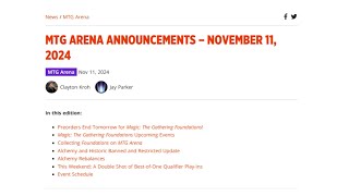 MTG Arena Announcements  November 11th 2024 [upl. by Clyte]