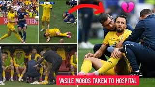 Romanias VASILE MOGOȘ left pitch with horrible injury vs Netherland after colliding with Dumfries [upl. by Meakem]