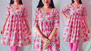 Simple casual wear kurti cutting stitching  Hakoba Alia cut kurti cutting stitching kannada [upl. by Sellihca]