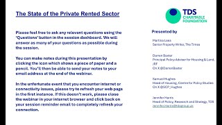 The State of the Private Rented Sector  Webinar [upl. by Vasquez]