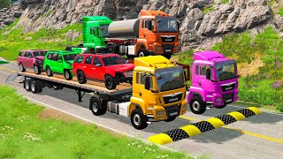 Flatbed Trailer Cars Transporatation with  Pothole vs Car  BeamNGDrive 3 [upl. by Irallih684]