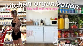 ORGANIZE MY KITCHEN WITH ME 🌱 grocery shopping  fridge organization aestheticpinterest inspired [upl. by Adnohrahs]