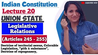 Indian Constitution L20  Legislative relations between Union amp State  Article 245 to 255 [upl. by Ocirderf]