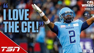 quotI LOVE THE CFLquot Tarvarus McFadden was hyped as the Argos win on a rouge  CFL Wired  Week 12 [upl. by Zaragoza]