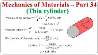 Mechanics of Materials Part 34  Thin cylinder  Numerical example  BME301 [upl. by Stahl]