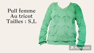 Pull femme col V au tricot  partie 3 [upl. by Alesiram720]