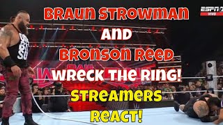 Streamers React Big Bronson Reed and Braun Strowman wreck the ring wwe wweraw braunstrowman [upl. by Caril371]