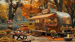 Cozy Autumn Lakeside Porch Ambience 🍁 Relaxing Jazz Music amp Warm Crackling Fireplace to Work Study [upl. by Schuster]