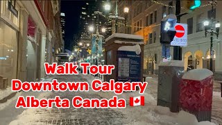 Walking in Downtown Calgary Alberta Canada  Snowfall [upl. by Spancake]