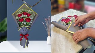 5 Red roses arrange flowers Bouquet Flower wrapping easy techniques  Flower Bouquet arrangement [upl. by Nalak585]