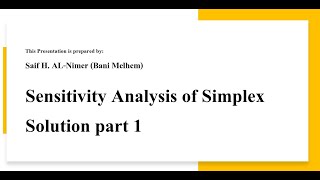 Sensitivity Analysis of Simplex Solution part 1 شرح [upl. by Lust]