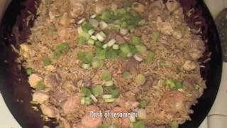 House Fried Rice Recipe  Beef Chicken and Shrimp Fried Rice [upl. by Ynaffets53]