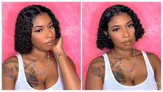 60 Affordable Human Hair Wig  10 inch Wig  Curly Lace Front Wig Install  March Queen Hair [upl. by Alletneuq]