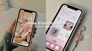 aesthetic phone transformation 🎀 aesthetic ios 17 setup phone accessories cute widgets🌷 [upl. by Earlene]