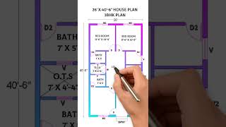 26x40 house plan3bhk plan housedesign houseplan house shorts [upl. by Sadler]