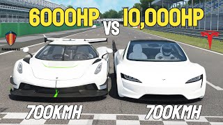 6000HP Koenigsegg Jesko VS 10000HP Tesla Roadster RACE [upl. by Junna908]