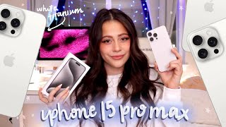 White Titanium iPhone 15 Pro Max UNBOXING camera test action button phone cases amp all📱🤍✨ [upl. by Haronid]