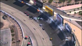 HD indycar 2011 horrific crash Las vegas Wheldon dead slowmotion [upl. by Atilal]