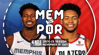 Memphis Grizzlies vs Portland Trail Blazers Full Game Highlights  Nov 10 2024  NBA Season [upl. by Kyte]